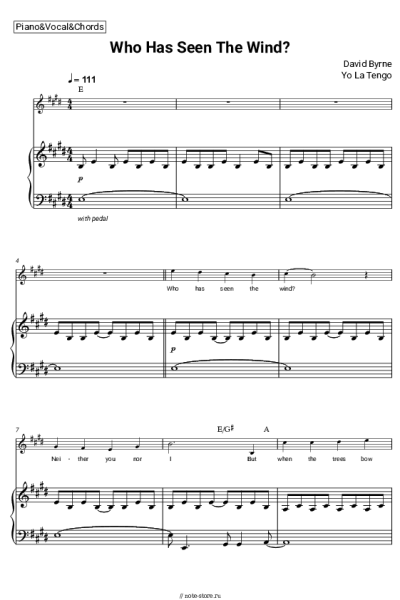 Ноты, аккорды David Byrne, Yo La Tengo - Who Has Seen The Wind?