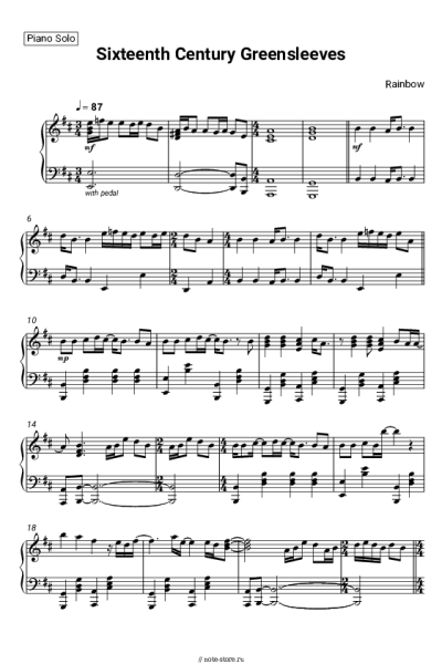Ноты, аккорды Rainbow - Sixteenth Century Greensleeves