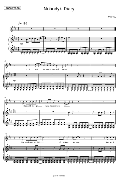 Ноты, аккорды Yazoo - Nobody's Diary