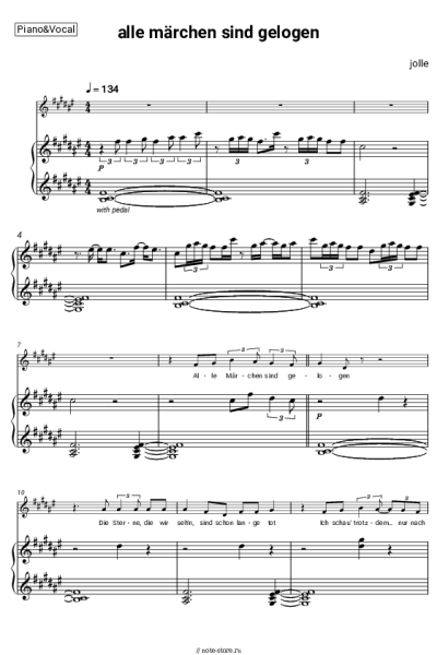 Ноты, аккорды jolle - alle märchen sind gelogen