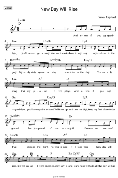 Ноты, аккорды Yuval Raphael - New Day Will Rise