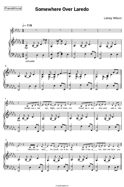 Ноты, аккорды Lainey Wilson - Somewhere Over Laredo