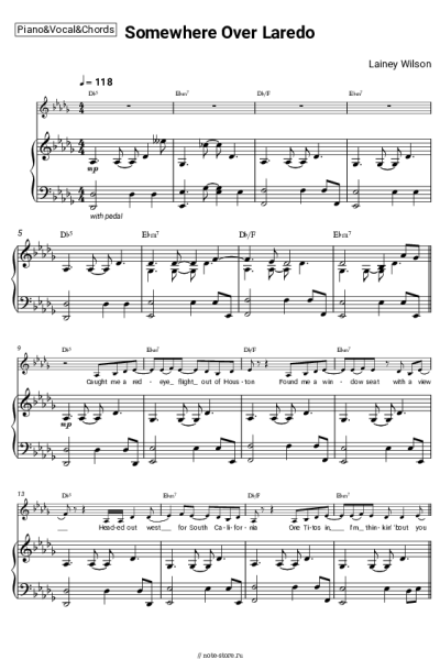 Ноты, аккорды Lainey Wilson - Somewhere Over Laredo