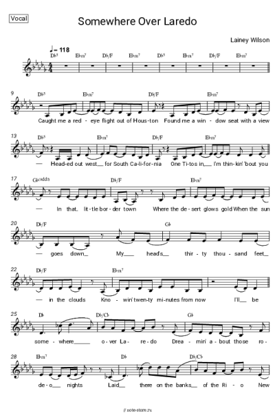 Ноты, аккорды Lainey Wilson - Somewhere Over Laredo