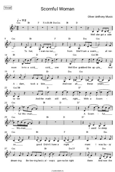 Ноты, аккорды Oliver Anthony Music - Scornful Woman
