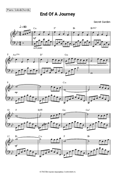 Ноты, аккорды Secret Garden - End Of A Journey