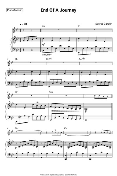 Ноты, аккорды Secret Garden - End Of A Journey