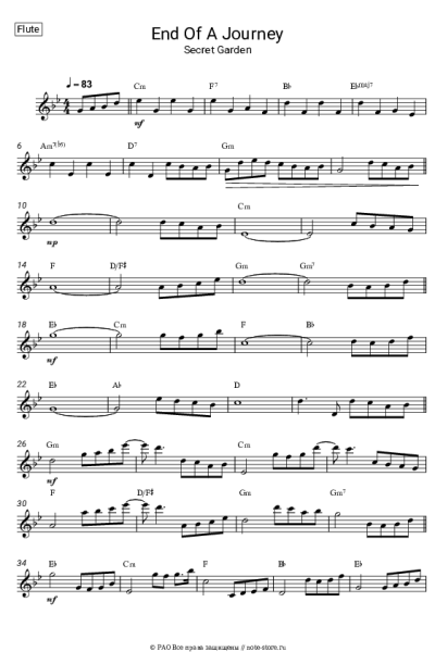 Ноты, аккорды Secret Garden - End Of A Journey