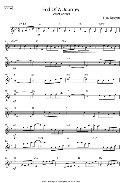 Ноты, аккорды Secret Garden - End Of A Journey