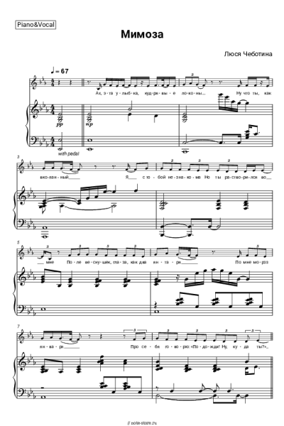 Ноты, аккорды Люся Чеботина - Мимоза