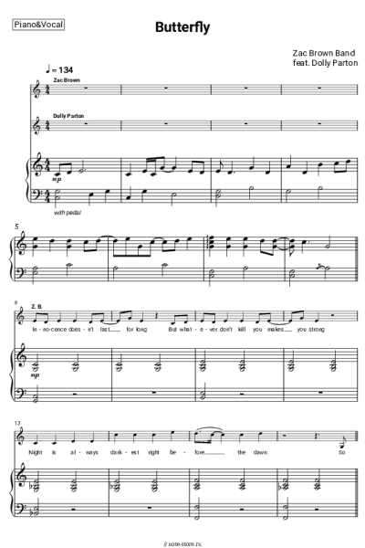 Ноты, аккорды Zac Brown Band, Dolly Parton - Butterfly