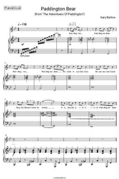 Ноты, аккорды Gary Barlow - Paddington Bear (from 'The Adventures Of Paddington')