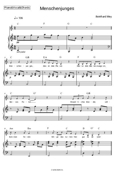 Ноты, аккорды Reinhard Mey - Menschenjunges