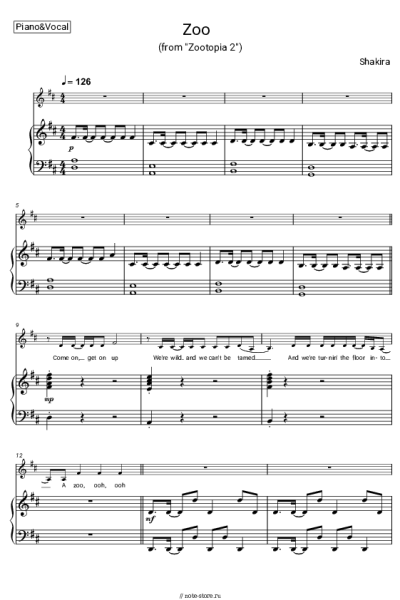 Ноты, аккорды Shakira - Zoo (From 'Zootopia 2')