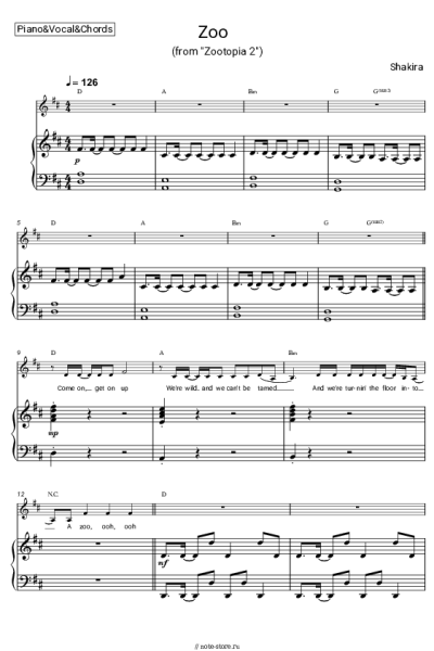 Ноты, аккорды Shakira - Zoo (From 'Zootopia 2')