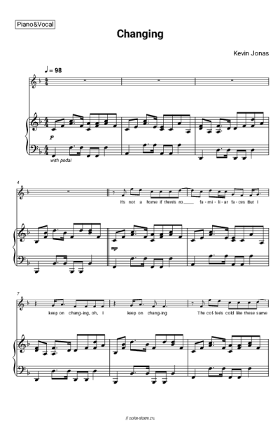 Ноты, аккорды Kevin Jonas - Changing