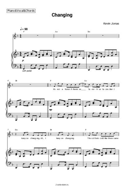 Ноты, аккорды Kevin Jonas - Changing