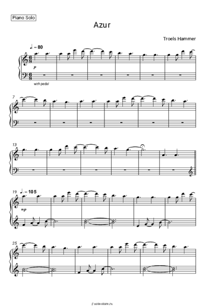 Ноты, аккорды Troels Hammer - Azur