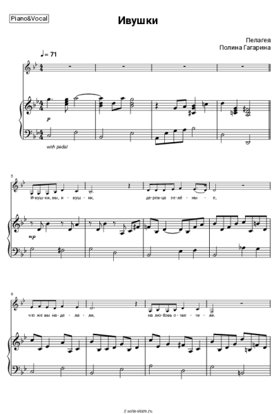 Ноты, аккорды Полина Гагарина, Пелагея - Ивушки