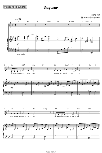 Ноты, аккорды Полина Гагарина, Пелагея - Ивушки