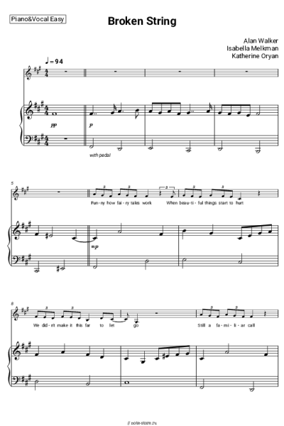 Ноты, аккорды Alan Walker, Isabella Melkman, Katherine O’Ryan - Broken Strings