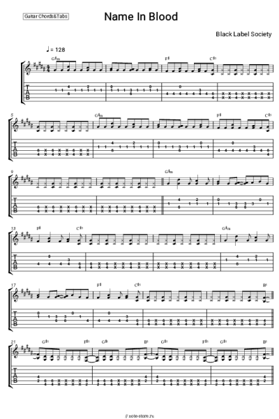 Ноты, аккорды Black Label Society - Name In Blood