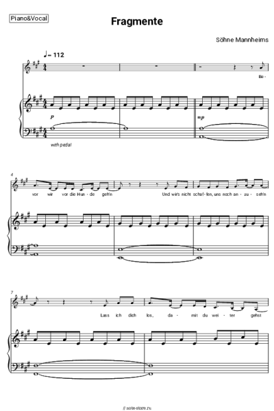 Ноты, аккорды Söhne Mannheims - Fragmente