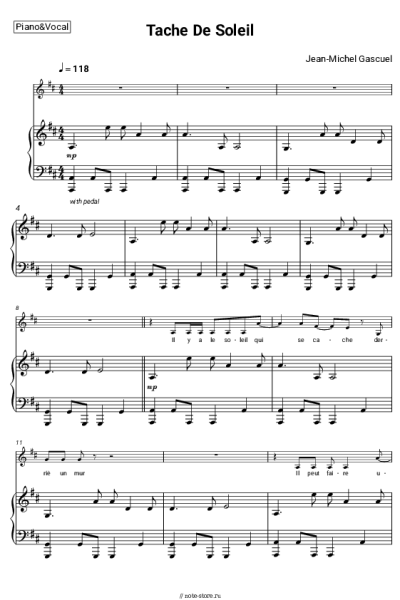 Ноты, аккорды Jean-Michel Gascuel - Tache De Soleil