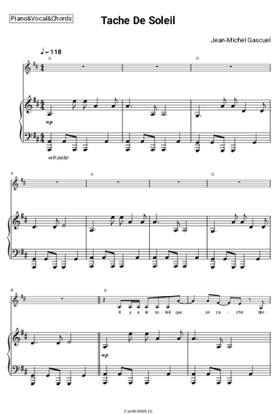 Ноты, аккорды Jean-Michel Gascuel - Tache De Soleil