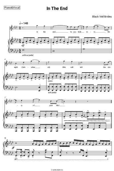 Ноты, аккорды Black Veil Brides - In The End