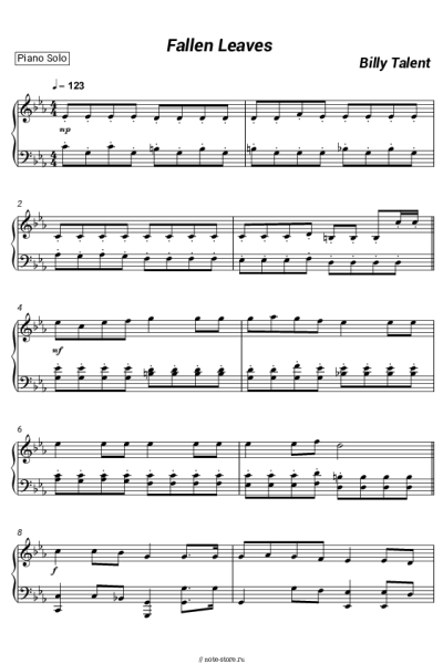 Ноты, аккорды Billy Talent - Fallen Leaves