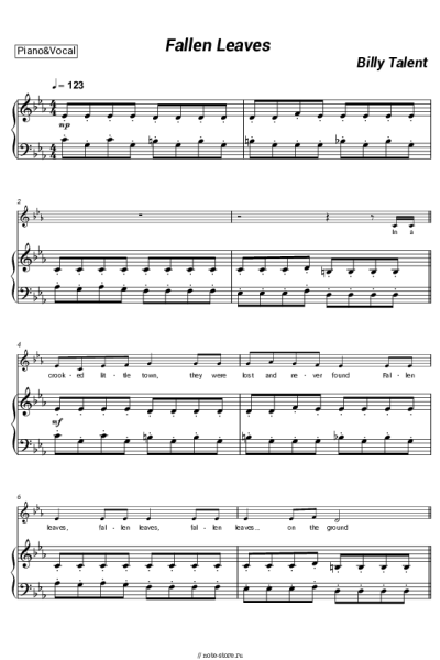 Ноты, аккорды Billy Talent - Fallen Leaves