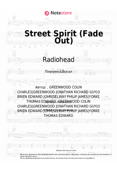 Ноты, аккорды Radiohead - Street Spirit (Fade Out)