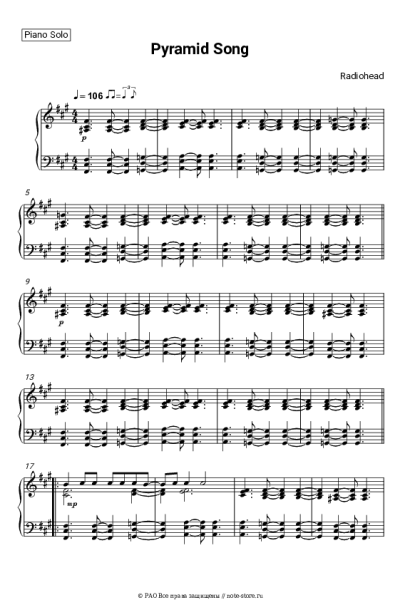 Ноты, аккорды Radiohead - Pyramid Song