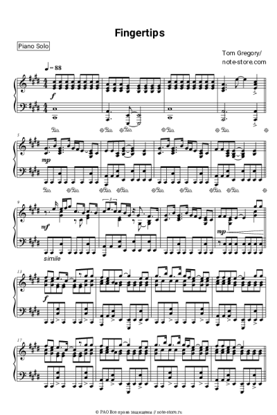 Ноты, аккорды Tom Gregory - Fingertips