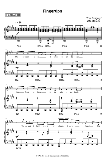 Ноты, аккорды Tom Gregory - Fingertips