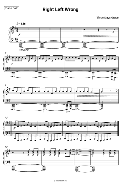 Ноты, аккорды Three Days Grace - Right Left Wrong