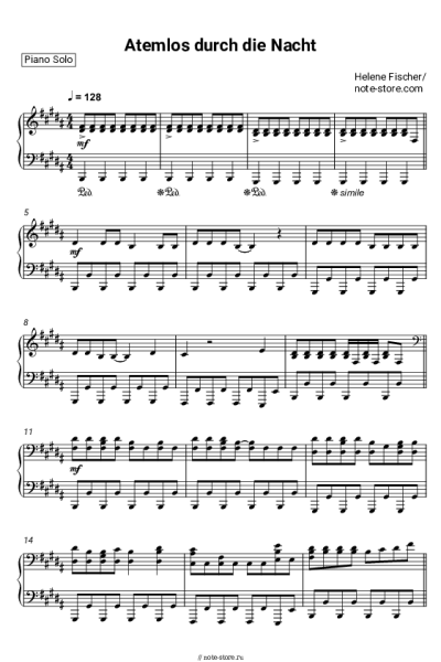 Ноты, аккорды Helene Fischer - Atemlos durch die Nacht