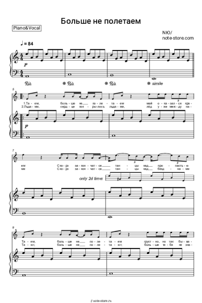 Ноты, аккорды NЮ - Больше не полетаем