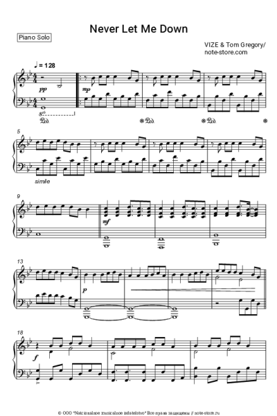 Ноты, аккорды VIZE, Tom Gregory - Never Let Me Down