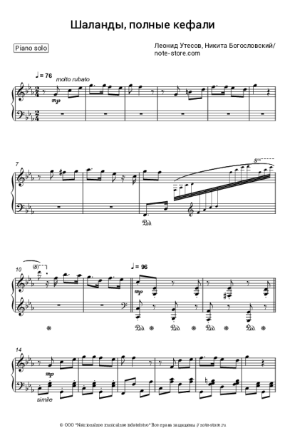 Ноты, аккорды Никита Богословский, Леонид Утесов - Шаланды, полные кефали