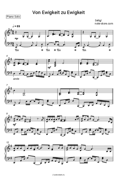 Ноты, аккорды Selig - Von Ewigkeit zu Ewigkeit