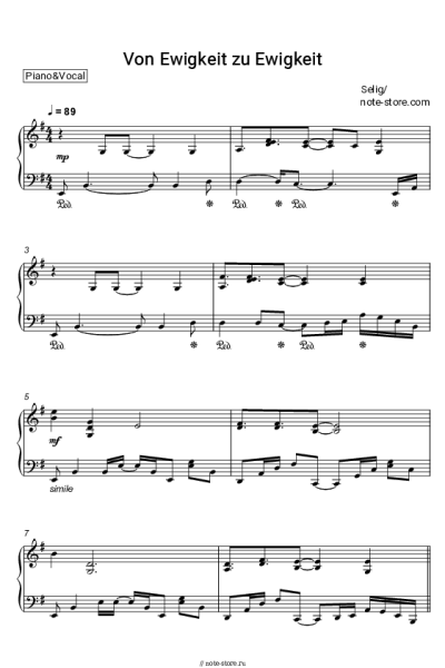 Ноты, аккорды Selig - Von Ewigkeit zu Ewigkeit