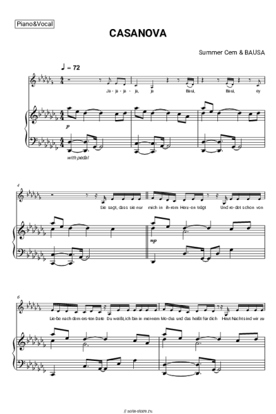 Ноты, аккорды Summer Cem, Bausa - Casanova