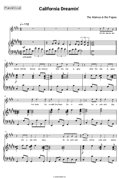 Ноты, аккорды The Mamas & the Papas - California Dreamin'