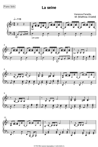 Ноты, аккорды -M- (Matthieu Chedid), Vanessa Paradis - La seine