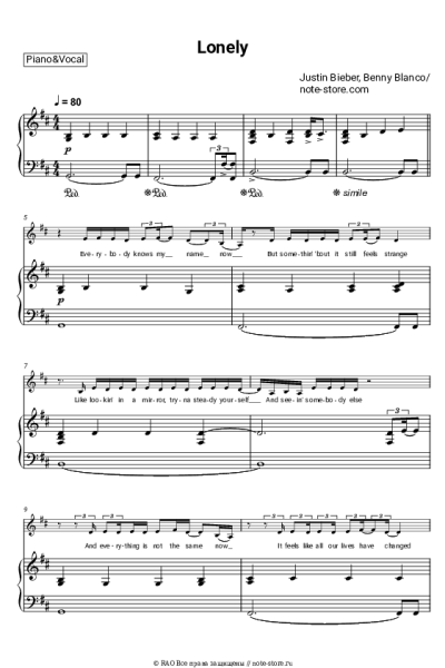 Ноты, аккорды Benny Blanco, Justin Bieber - Lonely