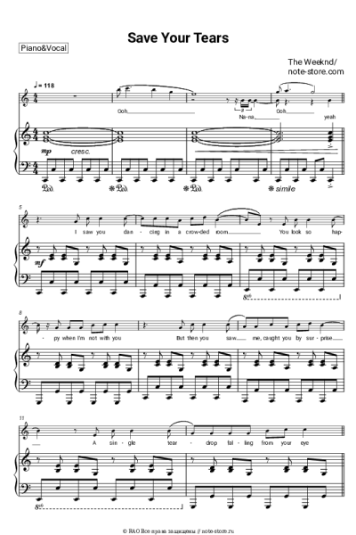 Ноты, аккорды The Weeknd - Save Your Tears