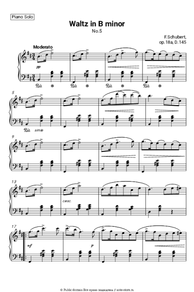 Ноты, аккорды Франц Шуберт - Вальс Си Минор (Соч. 18а, №5)