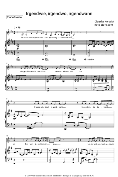 Ноты, аккорды Claudia Koreck - Irgendwie, irgendwo, irgendwann